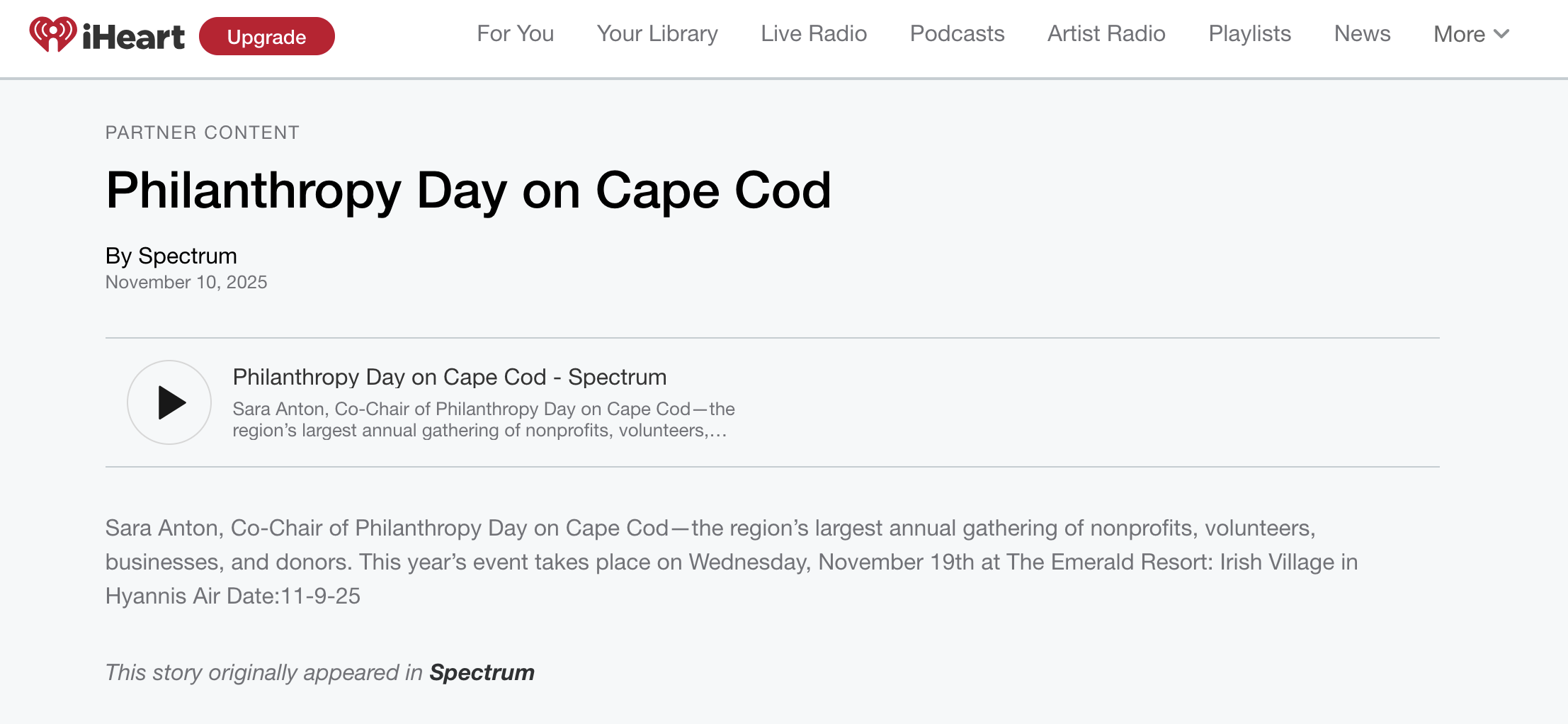 Spectrum radio interview on Nov 9, 2025